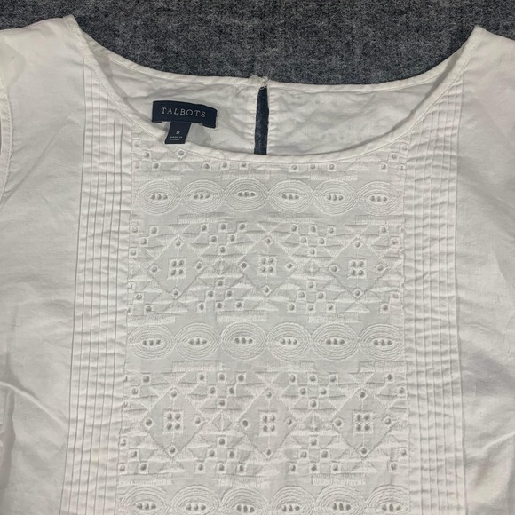 Talbots Blouse Womens 8 White Cotton Sleeveless Eyelet Embroidered Lined Top - Picture 4 of 12